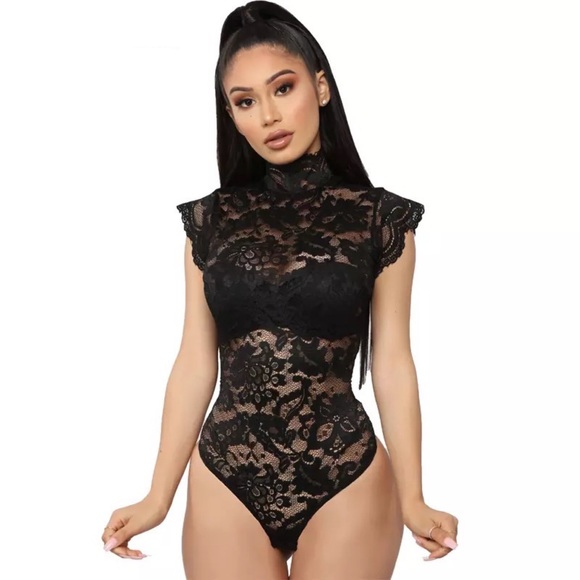 Sexy Black Lace High Neck Corset Back Bodysuit - Picture 7 of 16